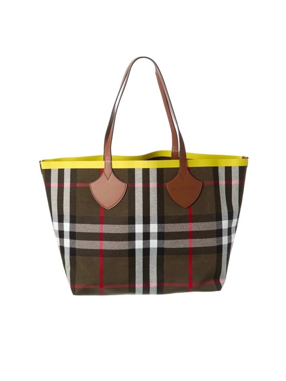 Burberry Large Giant Check Canvas Leather Reversible Tote Bag Loch IP Check Yell